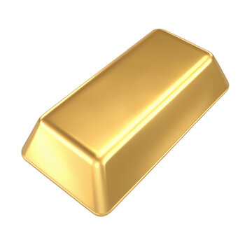 A single solid gold bullion bar with a smooth polished surface and beveled edges, isolated on a clean white background, for financial use isolated on a transparent background