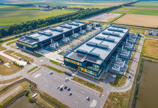 Middenmeer, The Netherlands, 09.08.2026, Aerial View of data center AMS 13 and AMS 14 in Middenmeer