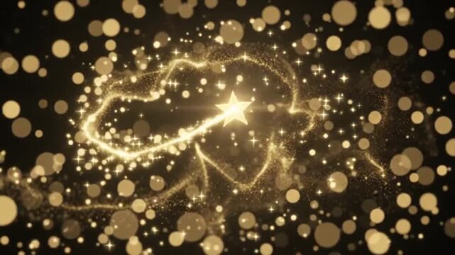 Golden star trail flying around in space with glittering background sparkling animation sparkle shining motion shine orbit video