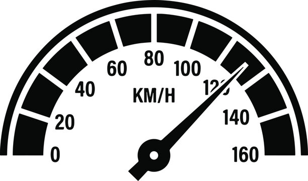 Speedometer dashboard gauge icon showing high speed in kilometers per hour with kmh meter speed limit fast speed