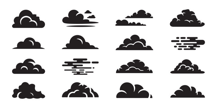 Detailed cloud collection featuring different atmospheric weather styles for digital art and UI graphics.
