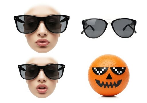 Fun sunglasses and halloween pumpkin faces with pixelated meme glasses