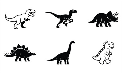 Black dinosaur silhouettes on transparent background vector illustration set. © MdRasel