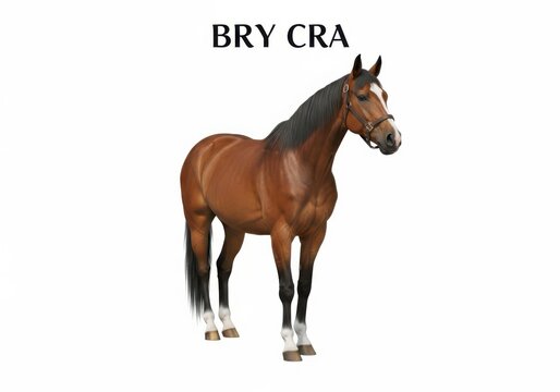 Elegant brown horse standing gracefully with bry cra text overlay