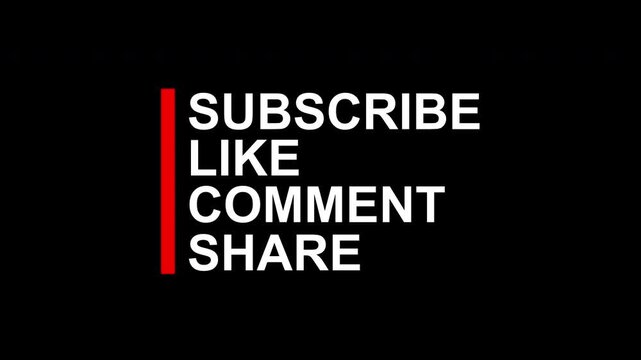 Minimal call-to-action graphic with a vertical red line beside bold white text reading &ldquo;SUBSCRIBE, LIKE, COMMENT, SHARE&rdquo; on a clean black background