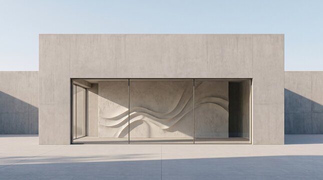 Modern Minimalist Concrete Storefront with Large Glass Windows
