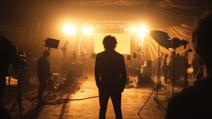 Fototapeta premium Behind the Scenes: Film Production Silhouette
