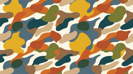 Fototapeta premium Vibrant seamless camouflage pattern featuring abstract organic shapes in orange yellow and green for versatile textile backdrops