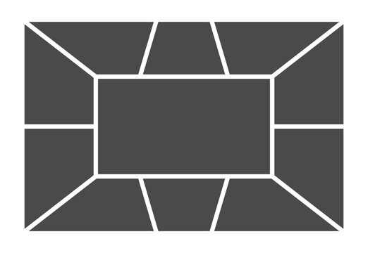 Clean symmetrical mosaic photo gallery grid with 11 empty frames for photo album and print design.
