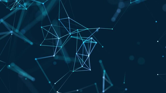 Data technology and scientific illustration. Abstract motion background of connected dots and lines. 3d rendering. Seamless loop. 4K