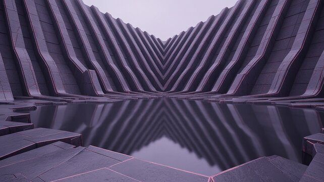 Alien Non-Euclidean Valley Folding Through Itself in Recursive Violet Dusk｜非ユークリッドの谷が再帰的な紫の夕暮れの中で自己を貫いて折り畳まれる