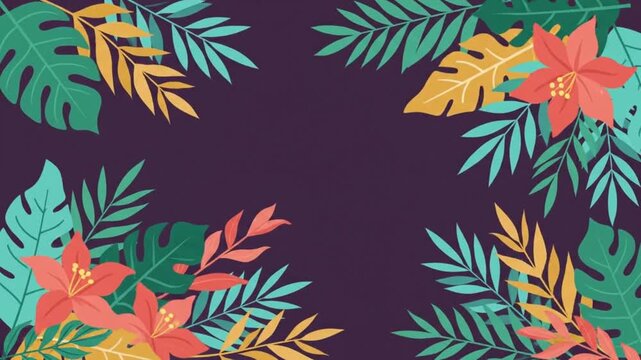 Tropical floral animation frame featuring vibrant colorful leaves and blossoms for modern design projects in this smooth digital motion video