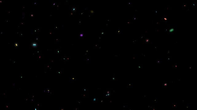 Colorful confetti falling slowly on a black background loop overlay