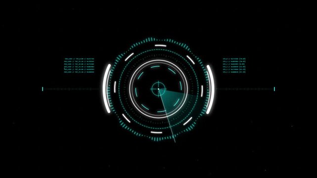 Digital futuristic hud radar interface with rotating sweep beam