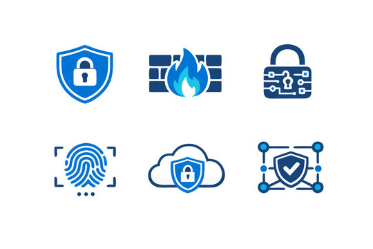 Cyber security and data protection icons set for digital network safety and privacy
