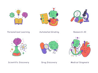Fototapeta premium AI Learning Research and Medical Discovery Icons