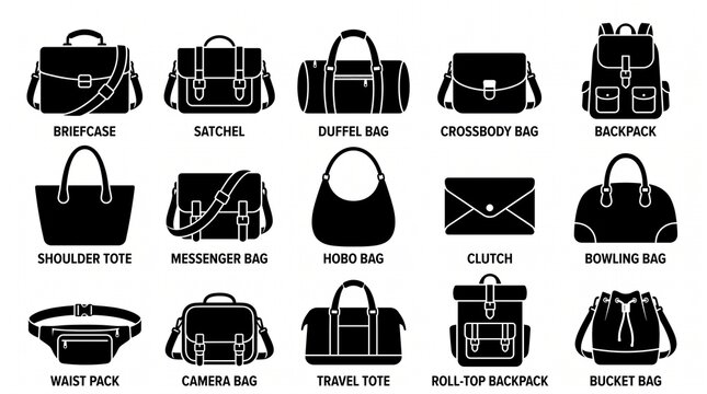 Here are some types of bags that people commonly use, edited into vector silhouettes.