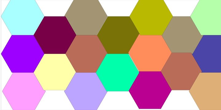 Colorful geometric pattern featuring seamless honeycomb hexagon shapes in various vibrant colors over a clean white background vector stock illustration.