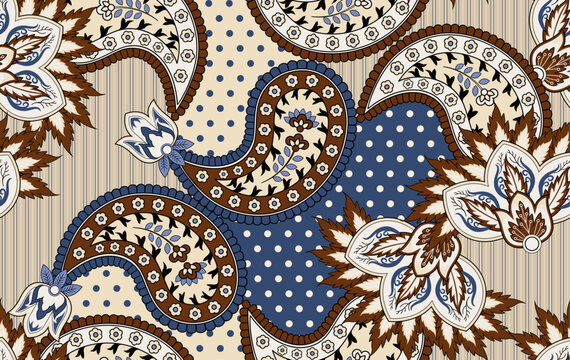 Seamless tribal pattern design. Hand draw paisley background. Patchwork pattern