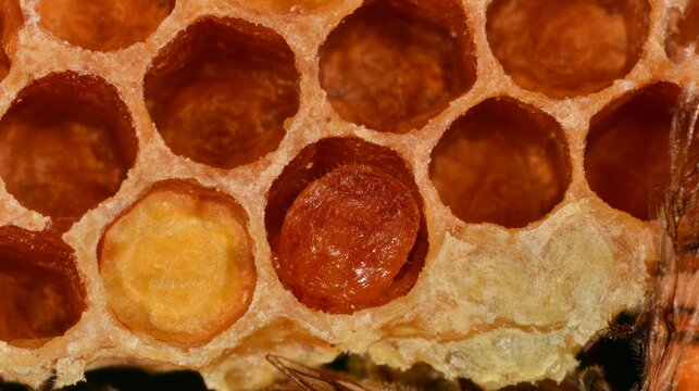 Varroa mite parasitizing honeybee brood inside a honeycomb, illustrating parasite infestation, bee disease, colony health, beekeeping challenges, pest control, and threats to honeybee populations