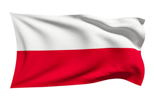 Poland Flag Waving, Polish National White and Red Flag on Transparent Background
