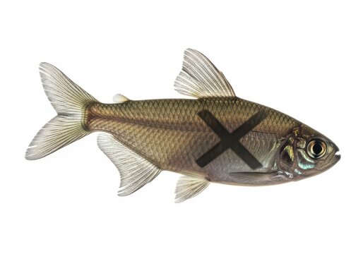 Detailed close-up of a serrasalmus rhombeus piranha isolated on white isolated on white background