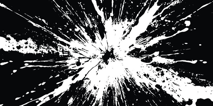 Black and white abstract paint splatter explosion radial pattern background