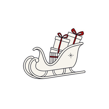 Santa sleigh with gift boxes christmas holiday vector illustration