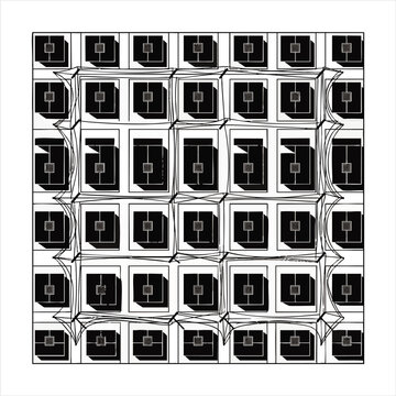 Abstract geometric architectural grid plan with top-down isometric view and wireframe overlay, concept for modern urban design and structured spatial planning, suitable for architectural layouts,