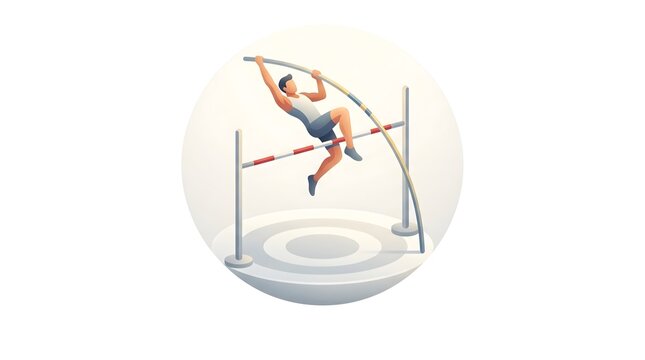 Athlete performing high jump pole vault vector illustration