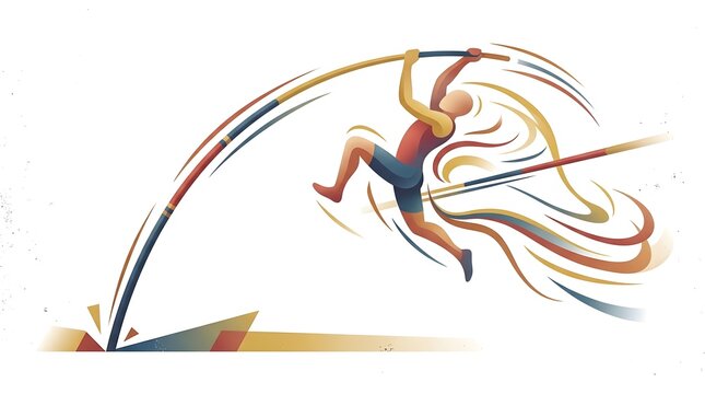 Stylized athlete action jumping pole vault vector art