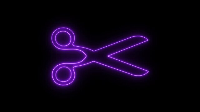 Glowing Purple Neon Scissors Icon Animation for Barber, Tailor, and Hair Salon