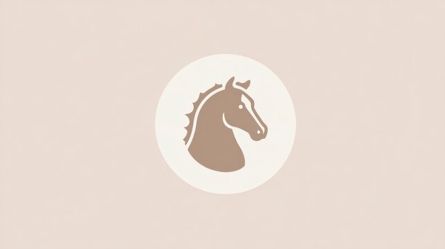 Cute minimal round icon style horse, pastel beige, tiny mane, circular silhouette, white background