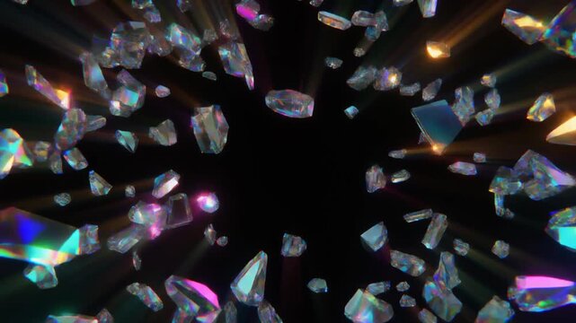 虹色透明結晶が輝く抽象爆発