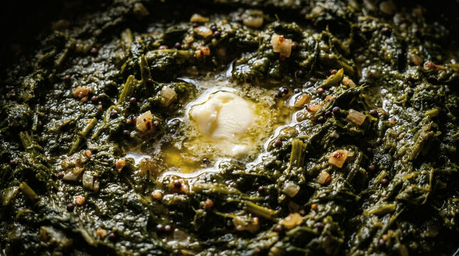 Authentic sarson ka saag macro with melting butter rustic indian food