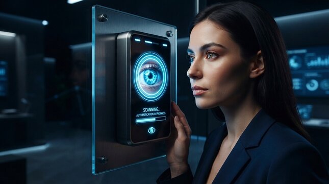 Futuristic Biometric Retinal Scan for Secure Identity Authentication with a Professional Woman