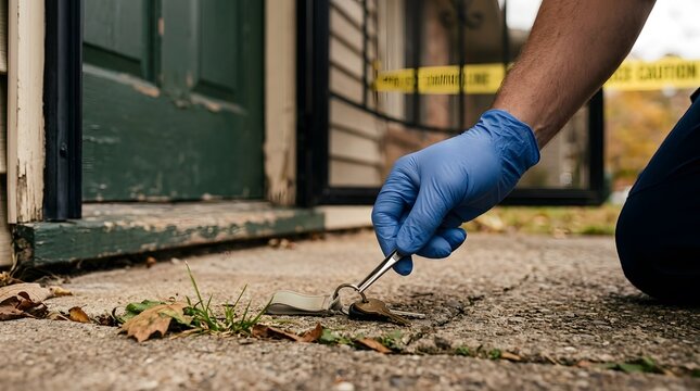 Forensic investigator collecting evidence at a crime scene 1.