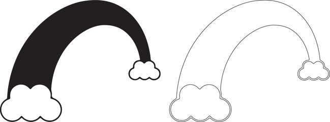 Fototapeta premium Minimalist rainbow vector icons, black silhouette and outline rainbow with clouds, simple weather arc graphic set