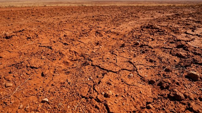 Cracked Dry Red Earth Surface Texture Background.