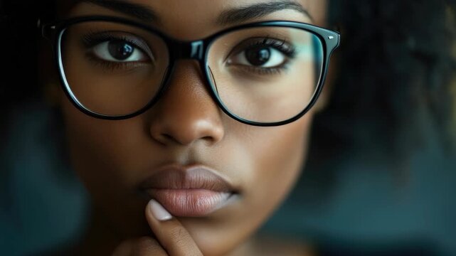 Close-up Portrait of a Pensive Woman with Eyeglasses