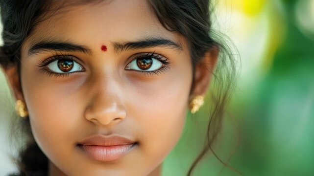 Close-up Portrait of a Young Indian Girl with a Traditional Bindi