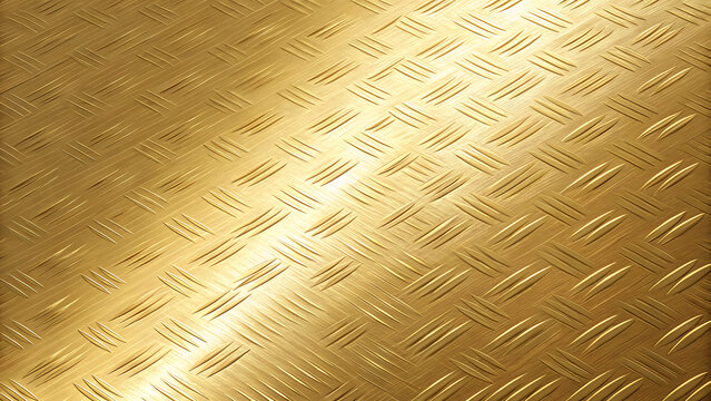 Polished gold metal tread plate with anti slip diamond pattern