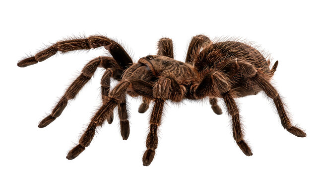 Large hairy tarantula spider isolated on white background for nature and wildlife design