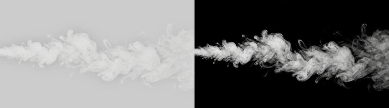 Realistic White Smoke Jet Stream on Transparent Background, Billowing Fog Vapor and Steam Blast Trail Overlay Effect