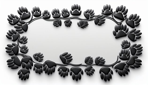 rectangle border made of black animal paw prints isolated