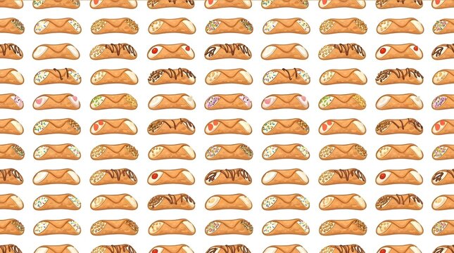 Seamless pattern of cannoli vector illustration with various toppings