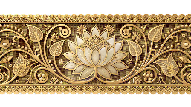 Ornate golden lotus flower pattern border with floral scrolls
