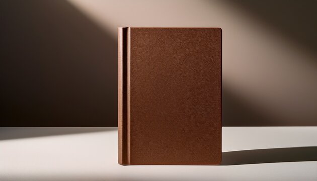 brown hardcover book mockup on a neutral background with shadow effects showcasing a textured cover and a slight angle for depth