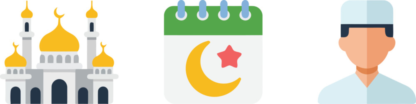 Ramadan mosque calendar and male vector illustration