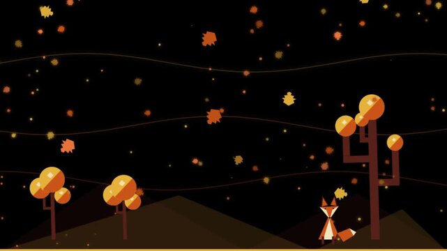 Flat Vector Animation of a Geometric Fox in an Autumn Forest